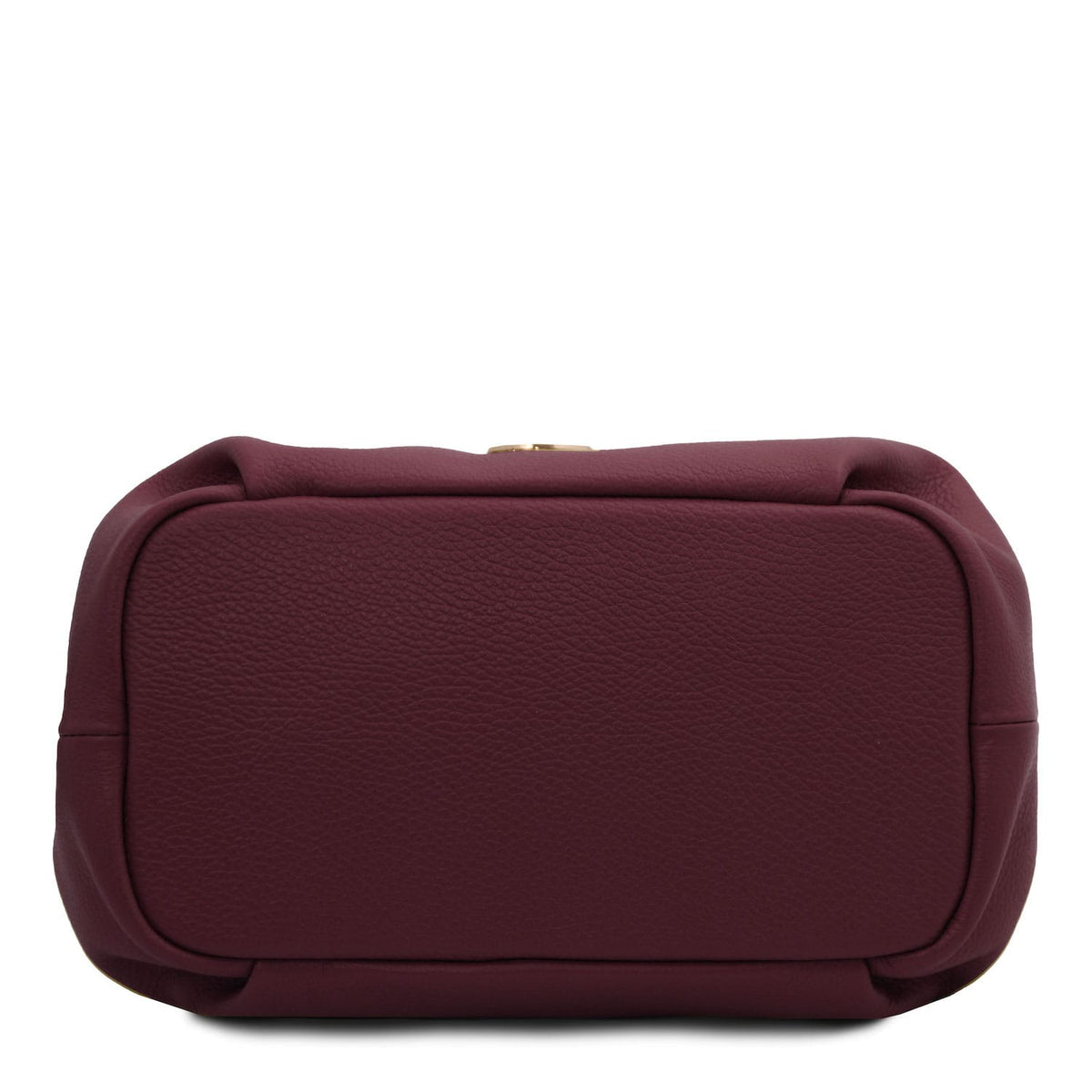 Nora - Soft leather handbag | TL142372 in burgundy pebbled leather with soft structured shape shown from the bottom on white background