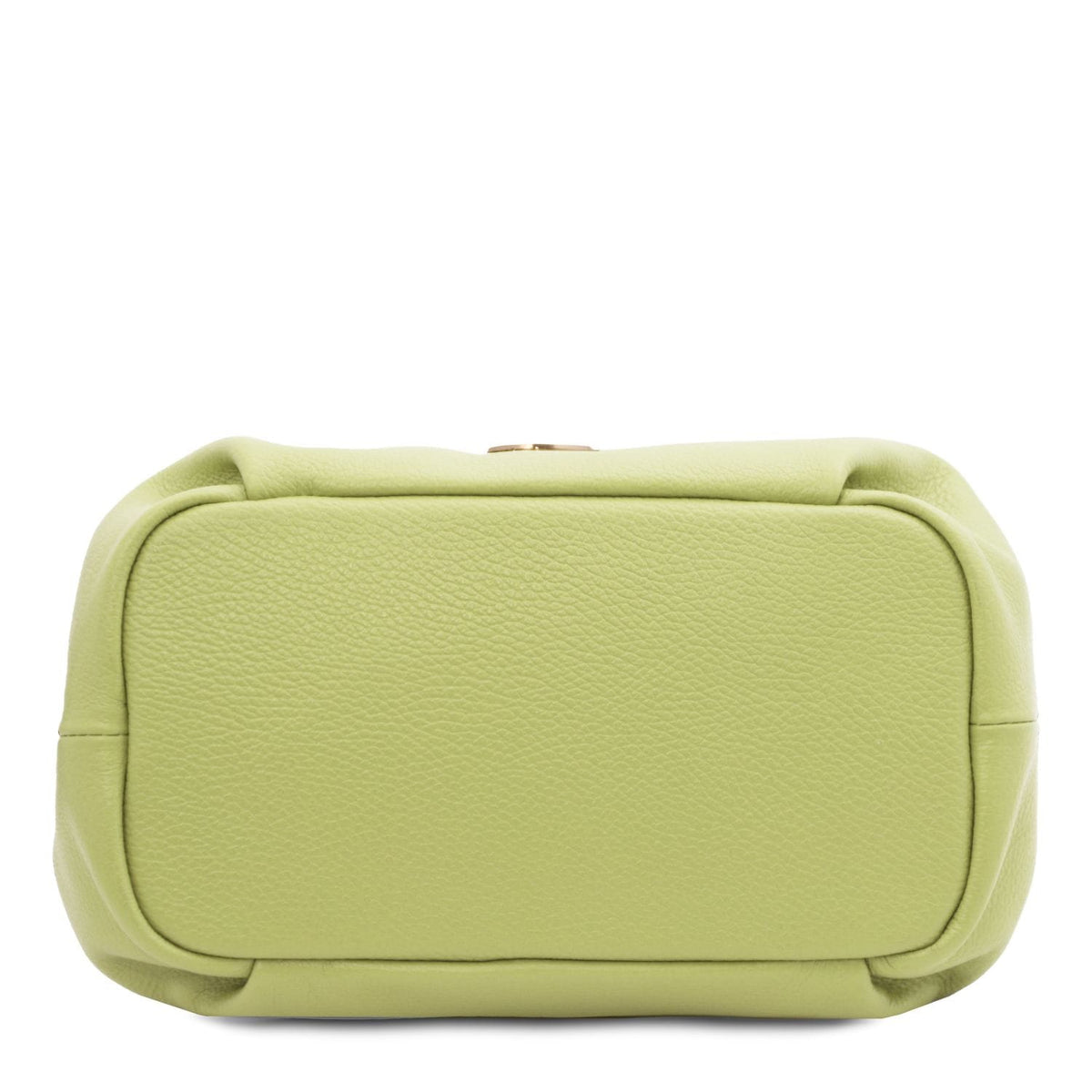 Soft green leather handbag with pebbled texture, showcasing smooth edges and structured rectangular base.