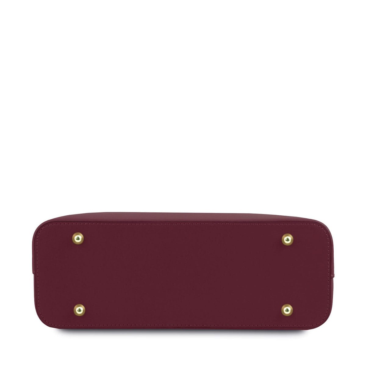 Olimpia - Italian leather tote - Small size | TL141521 in burgundy smooth leather with gold metal feet on white background