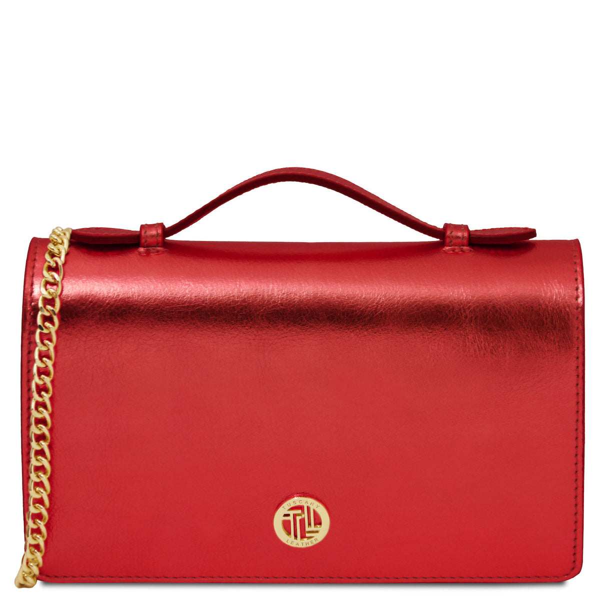 Leather handbags Red Opera - Metallic Leather With Chain Strap | TL142519 San Rocco Italia