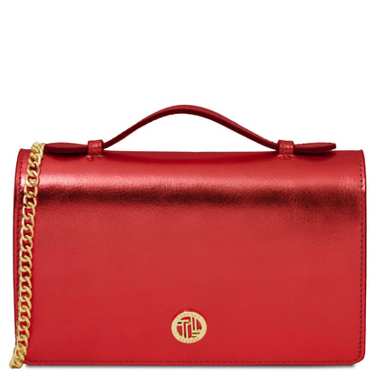Leather handbags Red Opera - Metallic Leather With Chain Strap | TL142519 San Rocco Italia