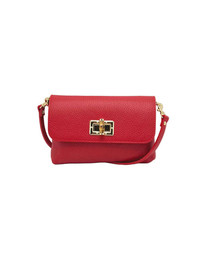 Rosso pelle martellata Orbetello shoulder bag con gold turn lock clasp e crossbody strap