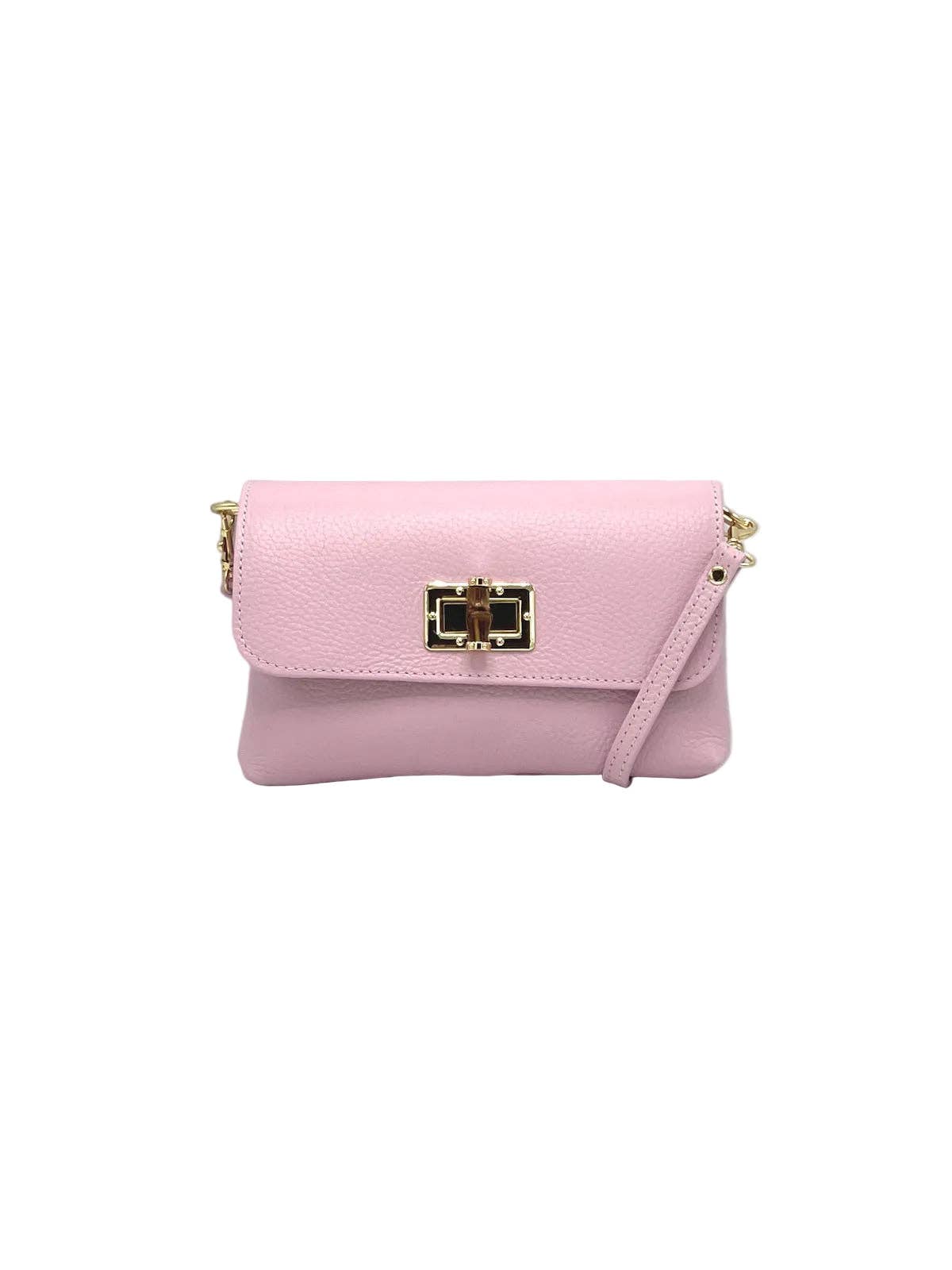 Orbetello Leather Shoulder Bag in rosa tenue con a gold turnlock clasp.