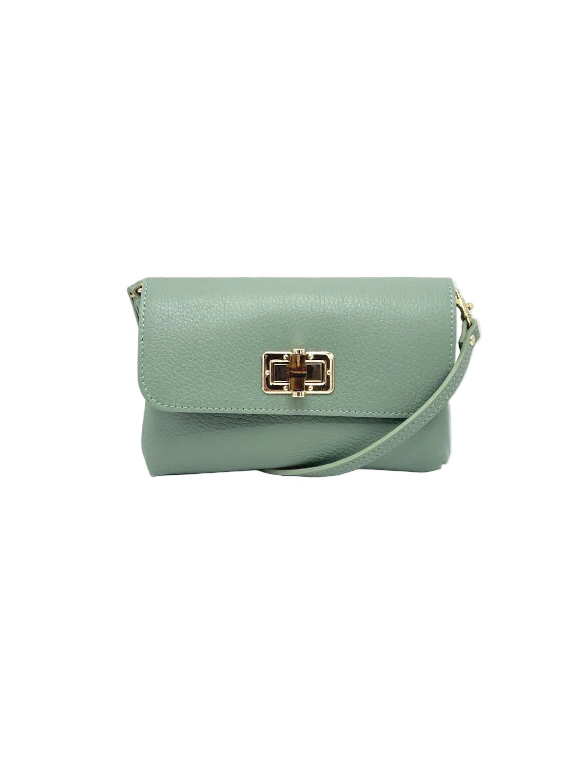 Orbetello leather shoulder bag in mint verde con a gold turnlock clasp.