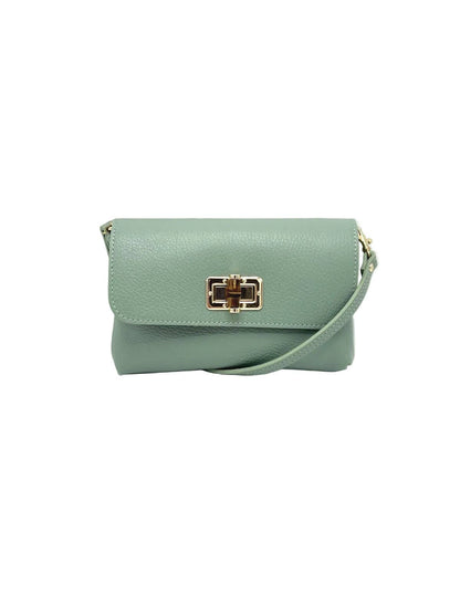 Orbetello leather shoulder bag in mint verde con a gold turnlock clasp.