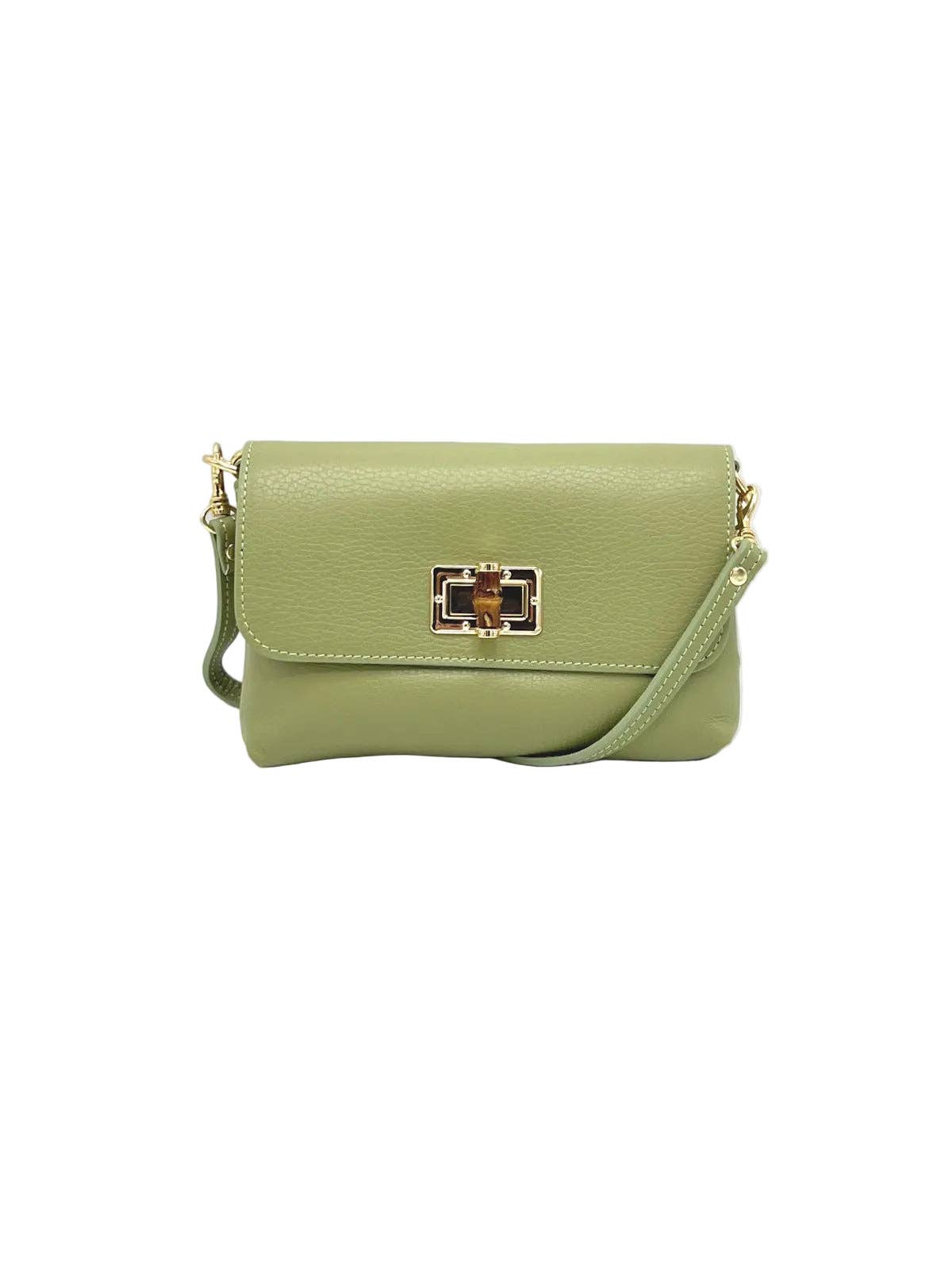Orbetello Leather Shoulder Bag in verde oliva con a gold turnlock clasp.