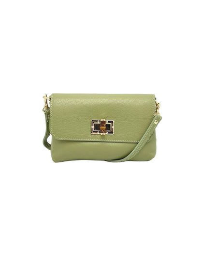 Orbetello Leather Shoulder Bag in verde oliva con a gold turnlock clasp.
