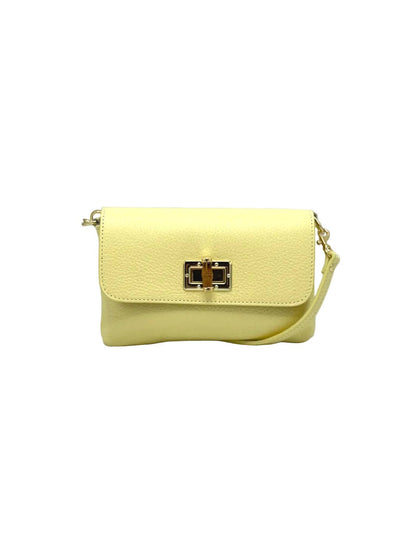 Orbetello Leather Shoulder Bag in pastel yellow con a gold turnlock clasp.