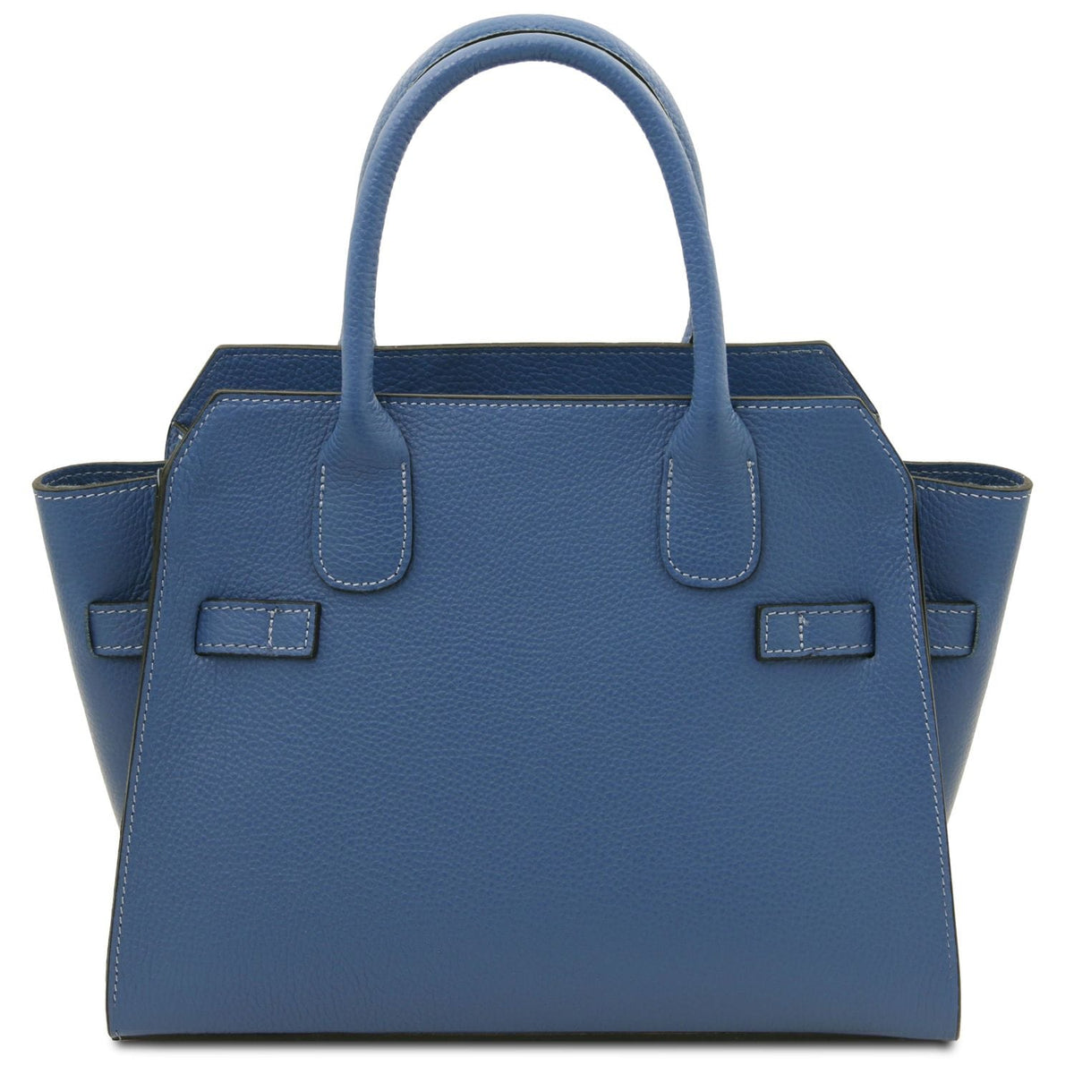Blue piel plena flor tote bag with dos asas and structured design, crafted in Italy with fine stitching details.