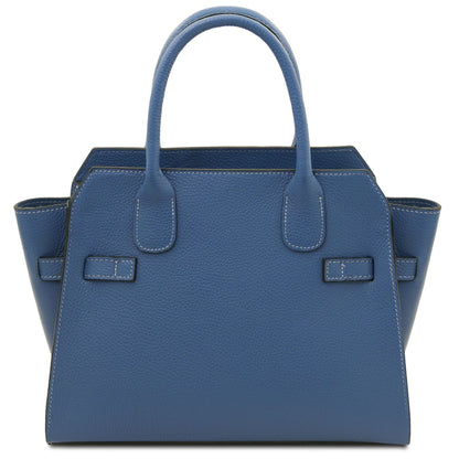 Blue piel plena flor tote bag with dos asas and structured design, crafted in Italy with fine stitching details.