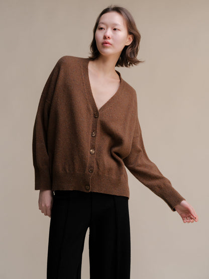 Knitwear Caramel / S Oversized Tweed Cardigan - Wool Blend San Rocco Italia