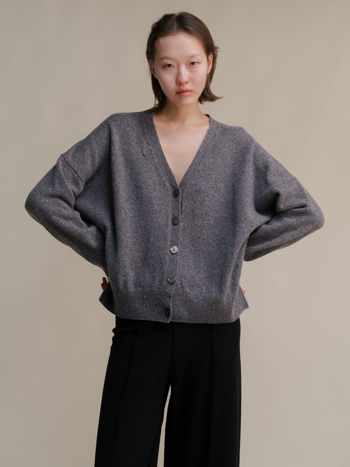 Knitwear Dark Grey / S Oversized Tweed Cardigan - Wool Blend San Rocco Italia
