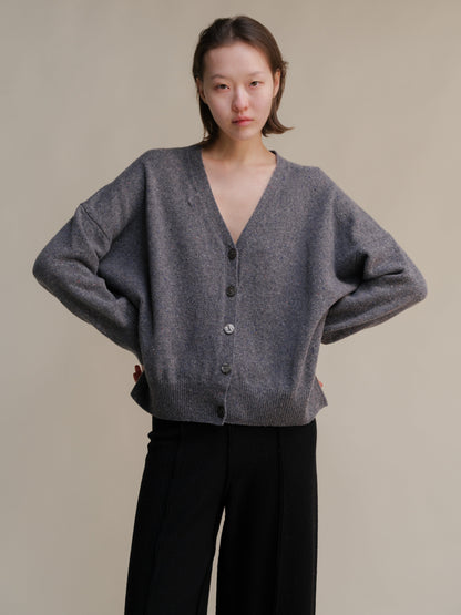 Knitwear Dark Grey / S Oversized Tweed Cardigan - Wool Blend San Rocco Italia