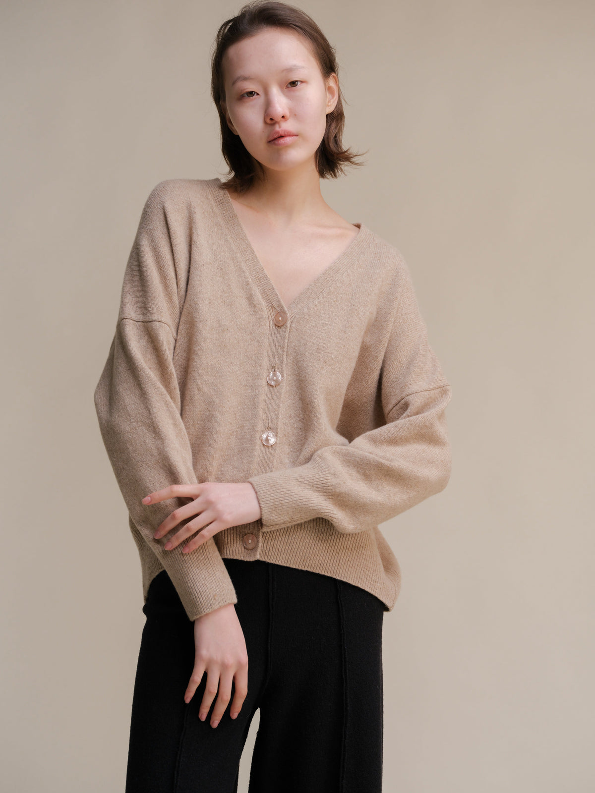 Knitwear Sand / S Oversized Tweed Cardigan - Wool Blend San Rocco Italia