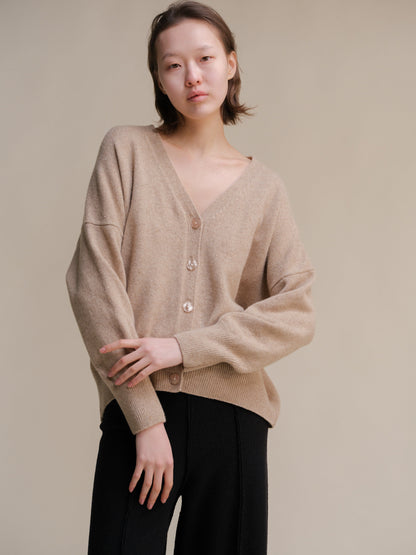 Knitwear Sand / S Oversized Tweed Cardigan - Wool Blend San Rocco Italia