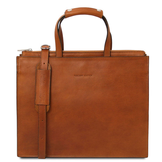 Leder-Aktentaschen Natur Palermo - Italian leather 3-compartment briefcase for women | TL142452 San Rocco Italia