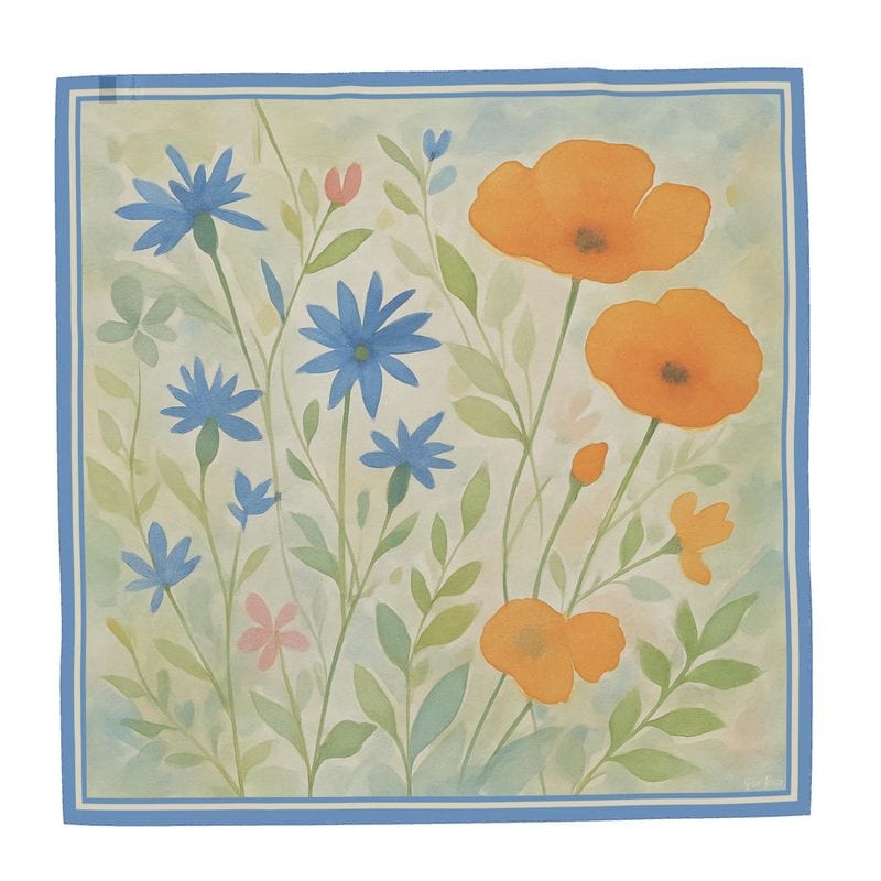 Sjaals 90x90 cm / Zijden georgette 50 g/m² (100% silk) / Klassiek (eenzijdig) Papaveri e Fiordalisi zijden sjaal San Rocco Italia