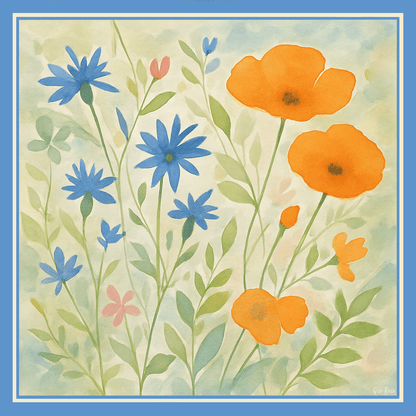 Sjaals 90x90 cm / Zijdensatijn 85 gsm (100% silk) / Klassiek (eenzijdig) Papaveri e Fiordalisi zijden sjaal San Rocco Italia