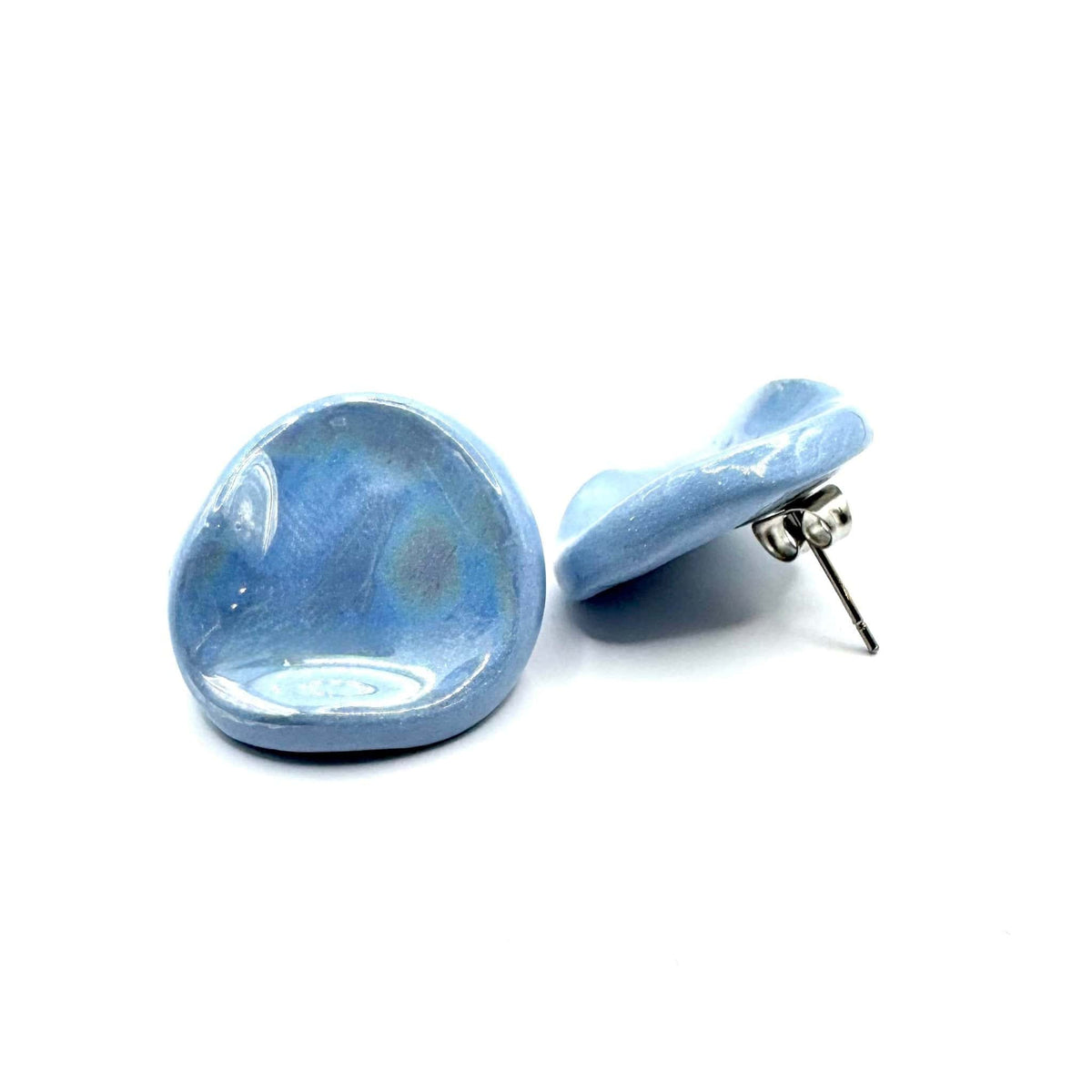 Pair of hecrafted azzurro ceramic pearl stud earrings