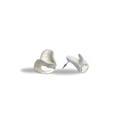 Petali handcrafted pearl white ceramic flower stud earrings with silver posts