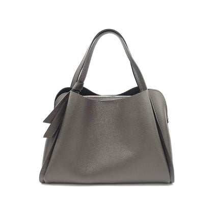 Pienza Italian leather tote handbag in gray pebbled leather with double top handles