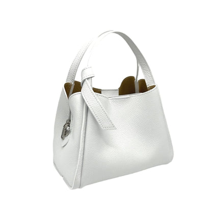 White handbag with beige interior on a white background