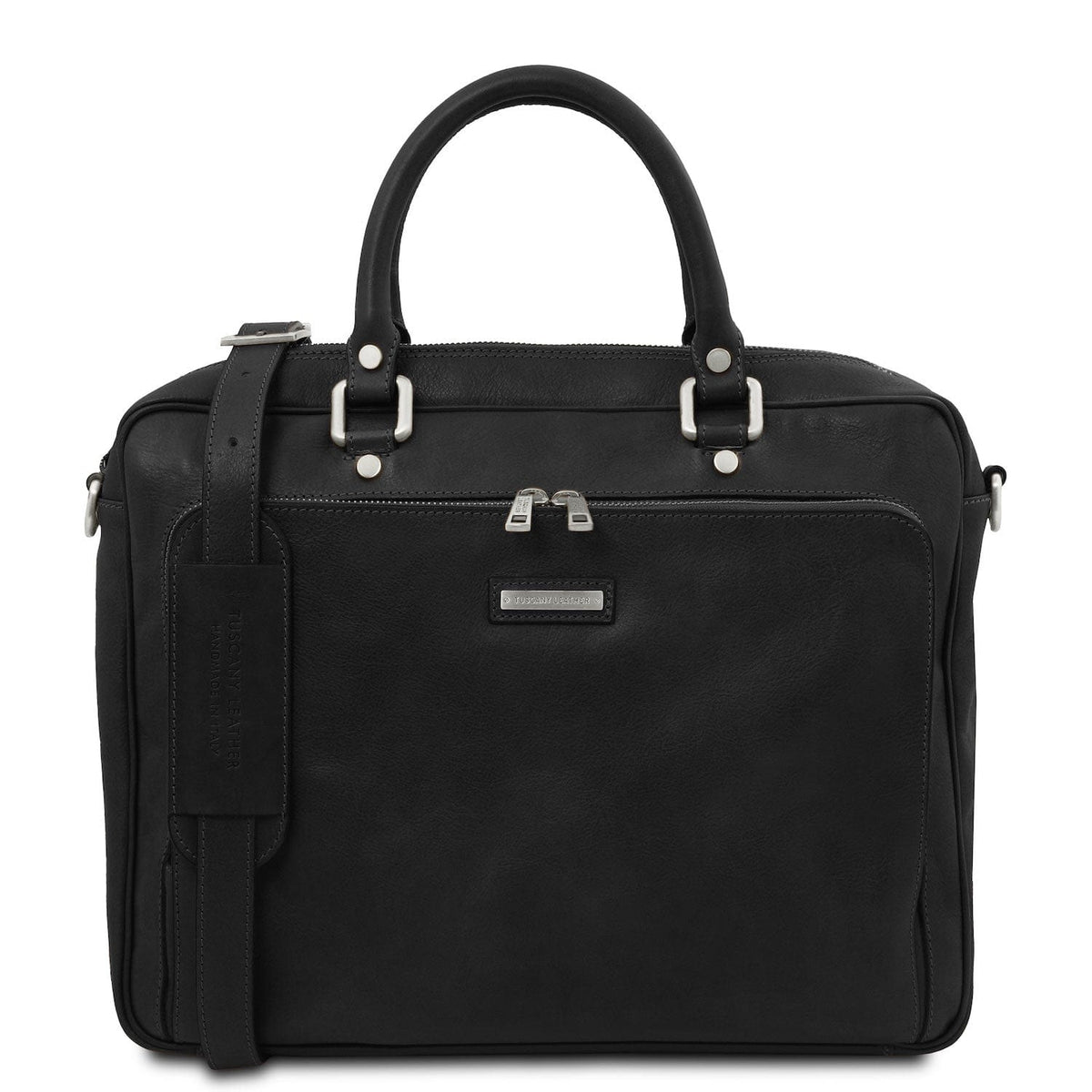Leather laptop bags Noir Pisa - Mat leather laptop briefcase with front pocket | TL142427 San Rocco Italia