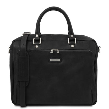 Leather laptop bags Noir Pisa - Mat leather laptop briefcase with front pocket | TL142427 San Rocco Italia