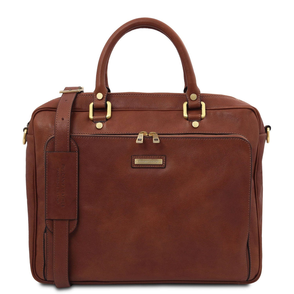 Leather laptop bags Marron Pisa - Mat leather laptop briefcase with front pocket | TL142427 San Rocco Italia