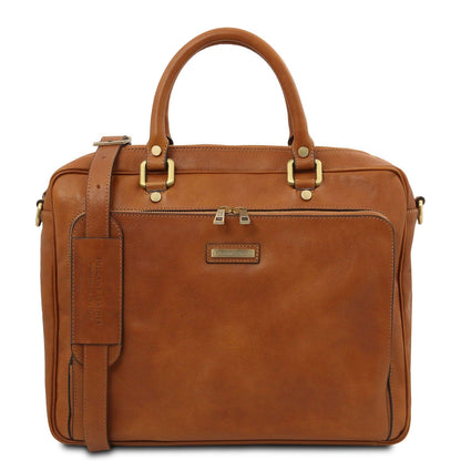 Leather laptop bags Naturel Pisa - Mat leather laptop briefcase with front pocket | TL142427 San Rocco Italia