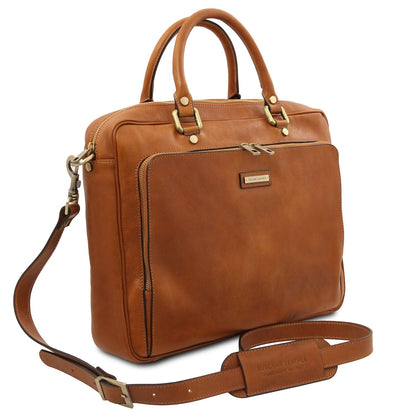 Leather laptop bags Pisa - Mat leather laptop briefcase with front pocket | TL142427 San Rocco Italia