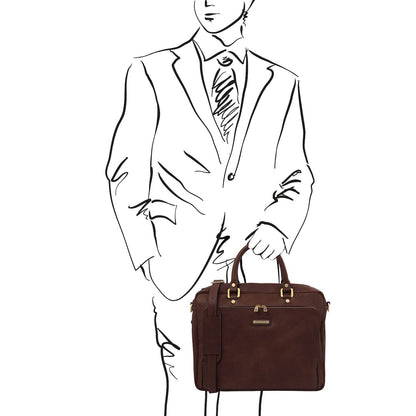 Leather laptop bags Pisa - Mat leather laptop briefcase with front pocket | TL142427 San Rocco Italia