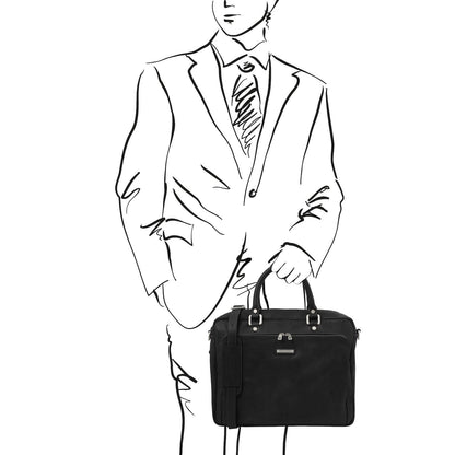 Leather laptop bags Pisa - Mat leather laptop briefcase with front pocket | TL142427 San Rocco Italia