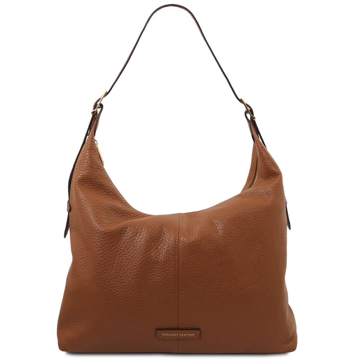 Marrón Italian leather bolso shopper with textured grain and a slim shoulder strap.