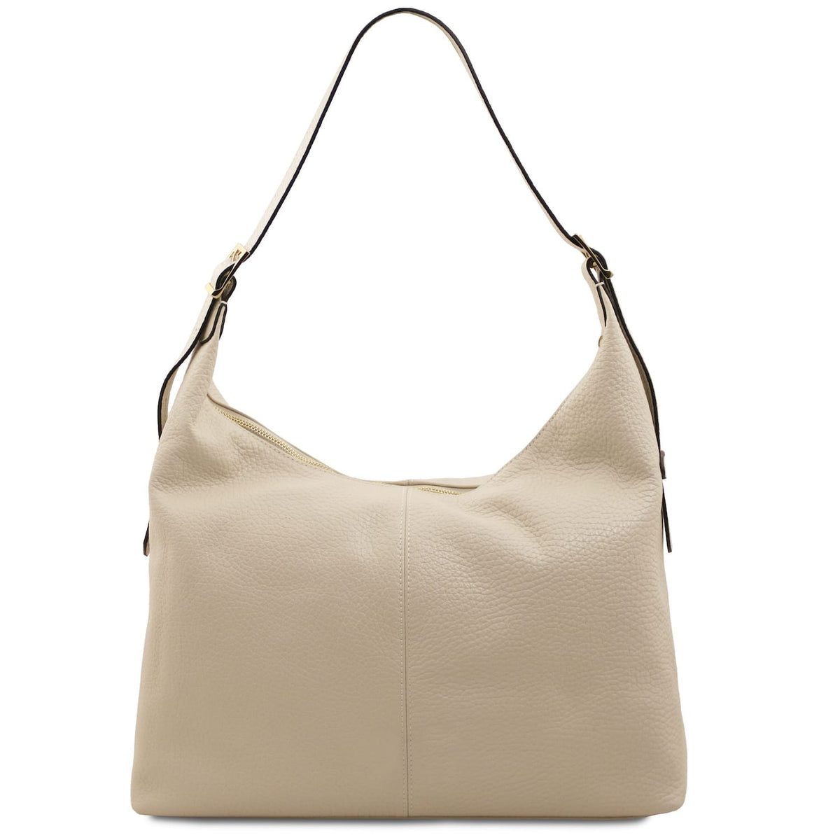 Beige piel granulada bolso shopper with two tone shoulder strap and herrajes dorados