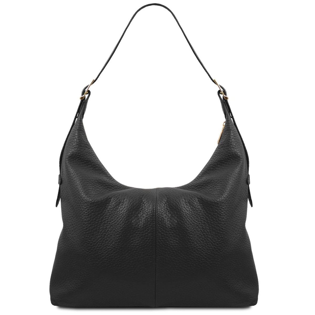 Negro piel granulada hobo bag with single strap and herrajes dorados