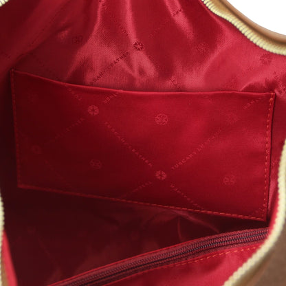 Rojo satin forro interior of Plenia Italian leather bolso shopper with a pocket