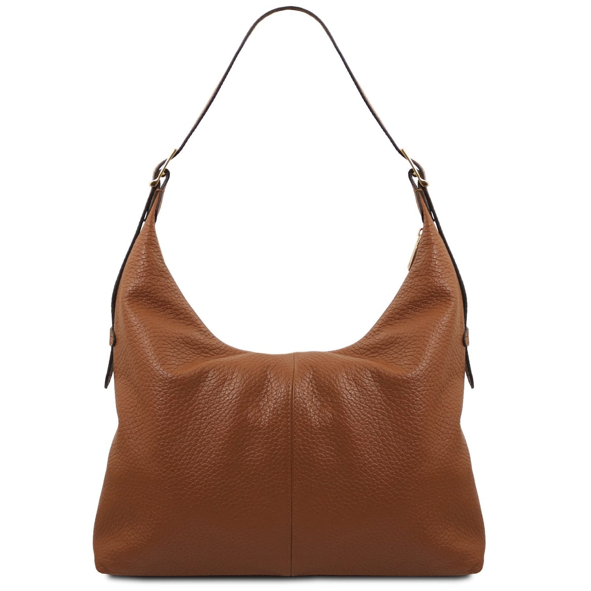 Cuero piel granulada bolso shopper with a single shoulder strap and curved top.