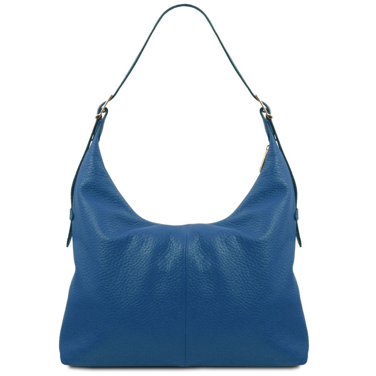 Azul celeste blue leather tote with rounded top and single shoulder strap vista frontal