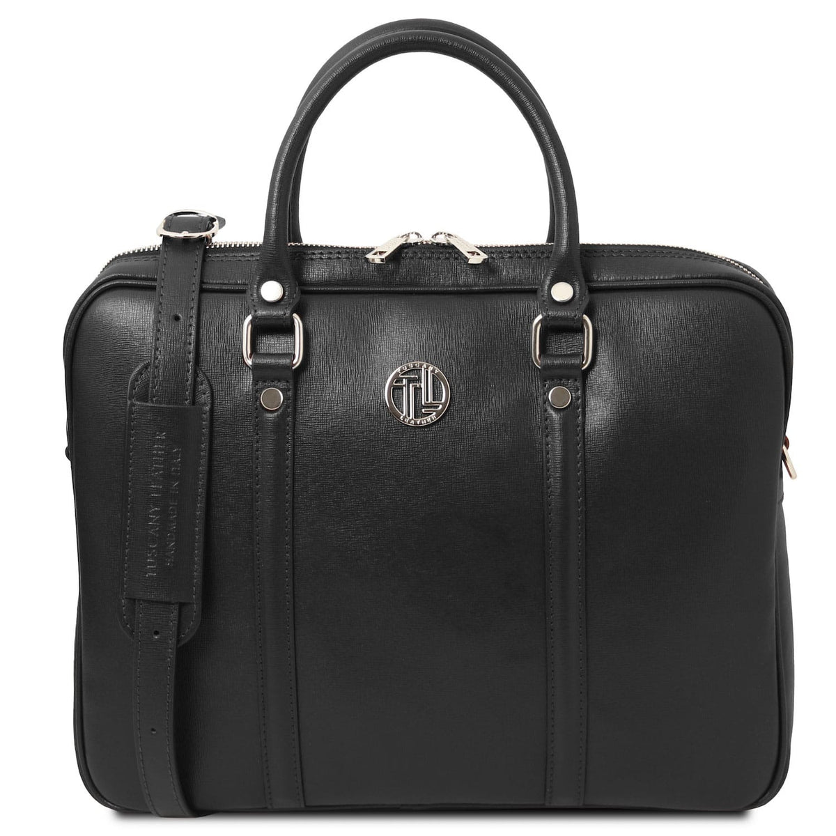 Leather laptop bags Negro Prato - Exclusive Saffiano leather laptop case | TL142453 San Rocco Italia