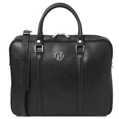 Leather laptop bags Negro Prato - Exclusive Saffiano leather laptop case | TL142453 San Rocco Italia