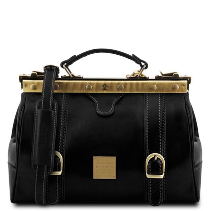 Borse da medico Nero Monalisa - Borsa da medico Gladstone in pelle con cinghie frontali | TL10034 San Rocco Italia