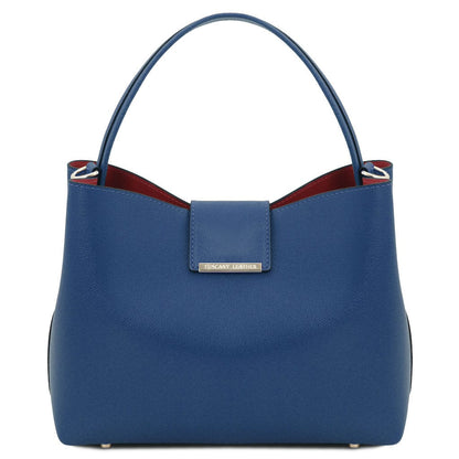 Leather handbags Dark Blue Clio - Palmellato leather bucket bag | TL141690 San Rocco Italia