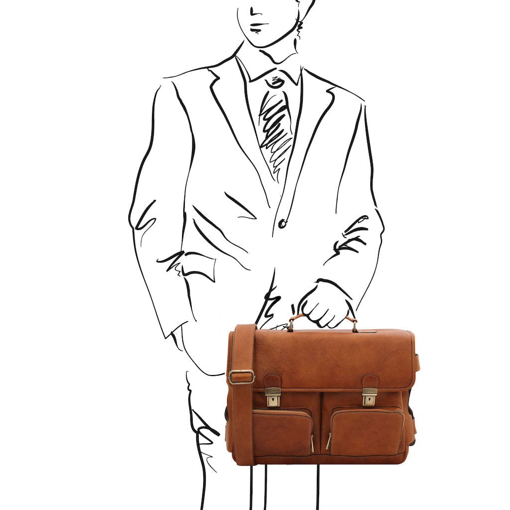 Leather laptop bags Ventimiglia - Leather multi compartment TL SMART briefcase with front pockets | TL142069 San Rocco Italia