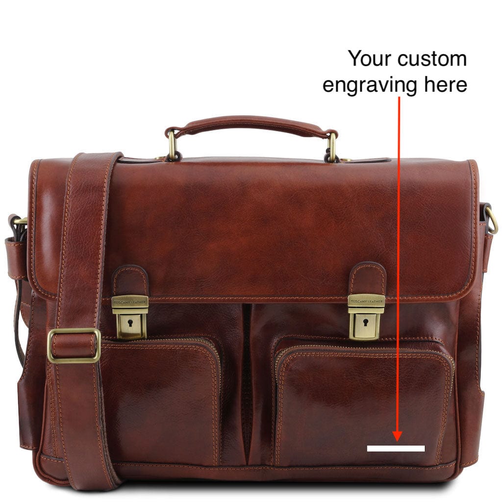 Leather laptop bags Ventimiglia - Leather multi compartment TL SMART briefcase with front pockets | TL142069 San Rocco Italia
