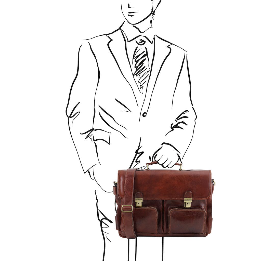 Leather laptop bags Ventimiglia - Leather multi compartment TL SMART briefcase with front pockets | TL142069 San Rocco Italia