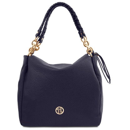 Leder-Schultertaschen Dunkelblau Amy - Soft Italian leather shopping bag | TL142385 San Rocco Italia
