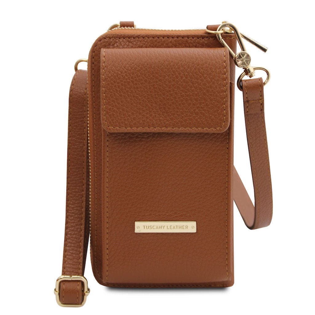 Leather shoulder bags Cognac TL Bag - Leather wallet with strap - phone wallet | TL142323 San Rocco Italia