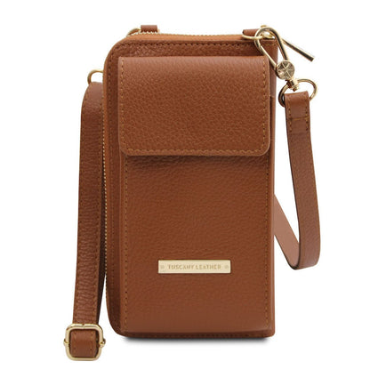 Leather shoulder bags Cognac TL Bag - Leather wallet with strap - phone wallet | TL142323 San Rocco Italia