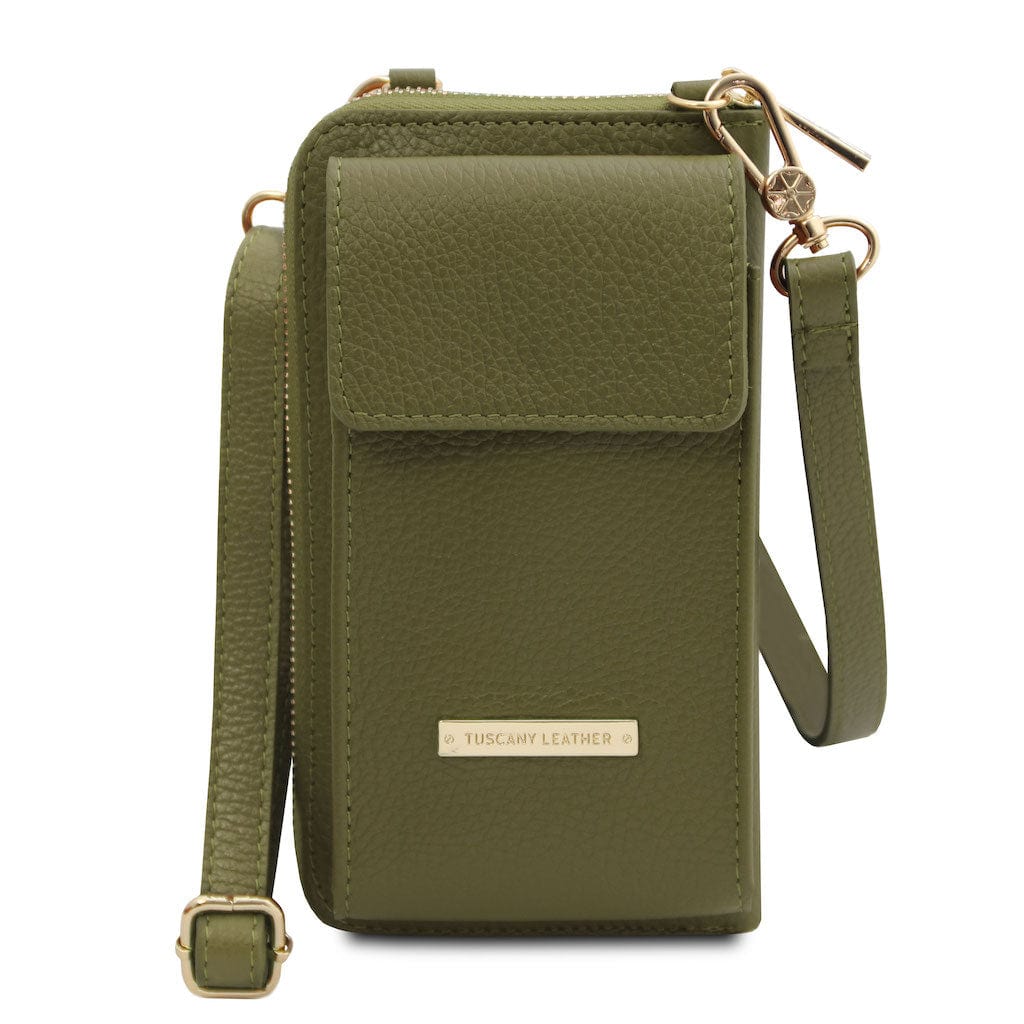 Leather shoulder bags Forest Green TL Bag - Leather wallet with strap - phone wallet | TL142323 San Rocco Italia